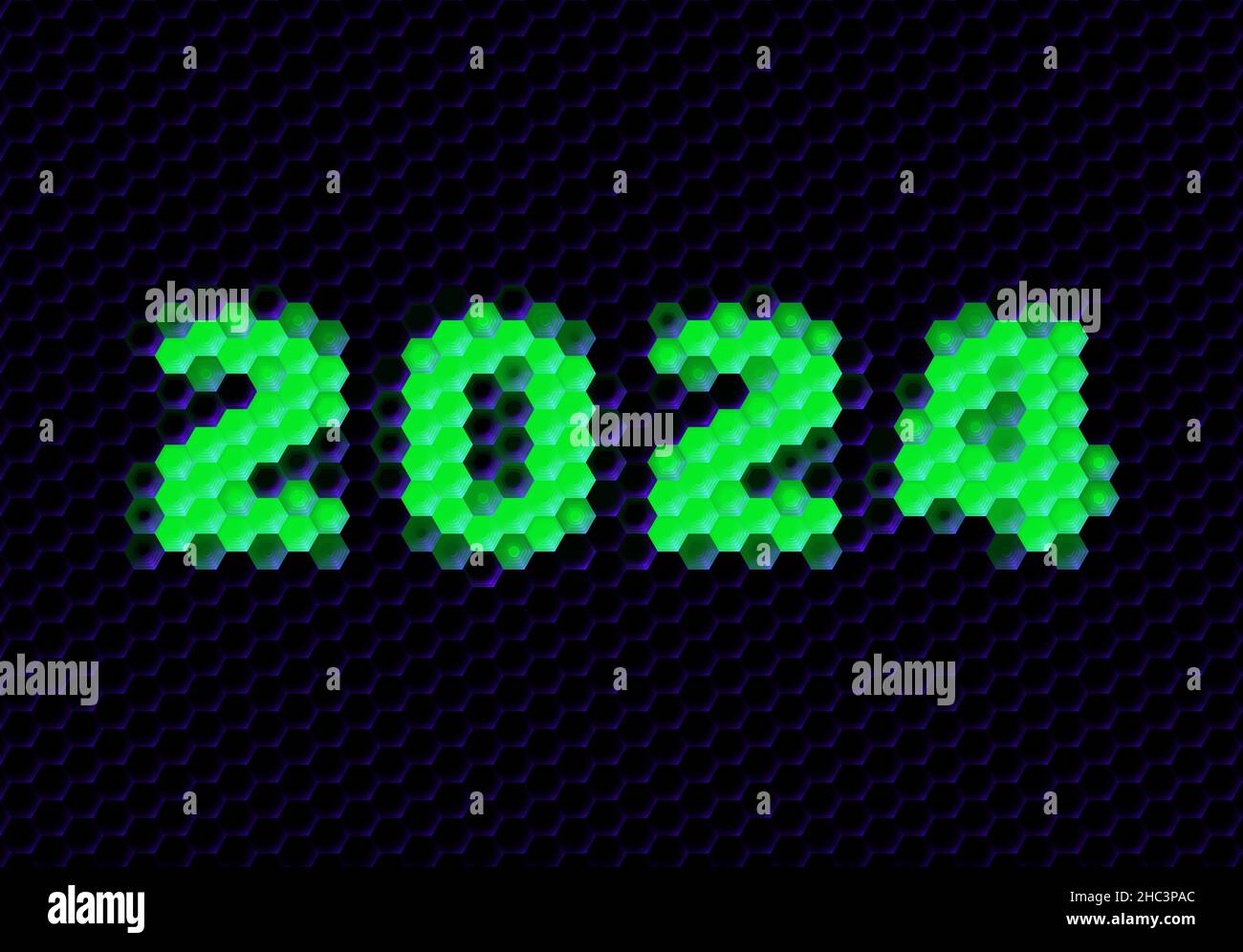 Signe de l'année 2024 avec la grille de pixels hex.Numéro du nouvel an
